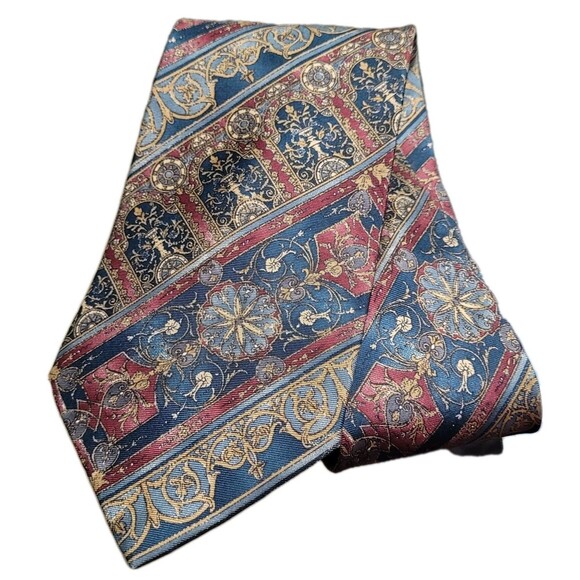 Vtg Mallory & Church Necktie  Blue Geometric 100% Silk Tie Made in USA - Picture 1 of 6